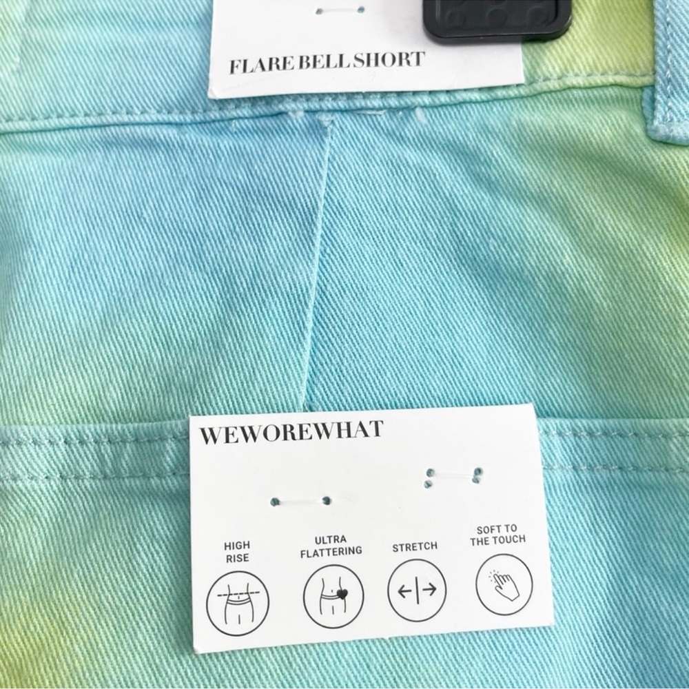 NEW WeWoreWhat Flare Bell High Waisted Tie Dye Shorts in Blue & Green Sz 27 NWT - Picture 6 of 9